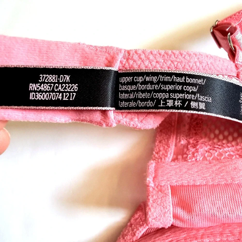 Victoria Secret Very Sexy Lace Fishnet Pushup Bra 32 D Pink Underwire Padded Cup